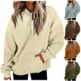 thumbnail image 1 of Idoravan Womens Sweatshirts Crewneck Women Casual Long Sleeve Loose Fashion Pockets Printed Drawstring Hooded Sweatshirts Oversized Pullover Green, 1 of 6
