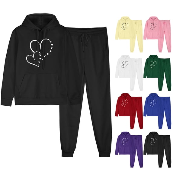 Idoravan Womens Sweatshirts and Pants Outfits Women's Sports Tracksuits Long Sleeve Pullover Hoodies Sweatshirt Loose Coat And Sweatpants Fall Winter Suit