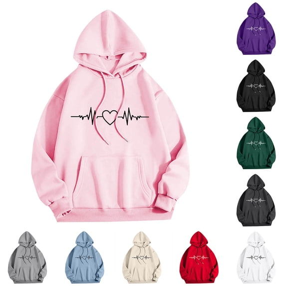 Idoravan Womens Sweatshirts Womens Lightweight Sweatshirts Women's Casual Printed Round Neck Long Sleeved Loose Hooded Sweatshirts Gray M