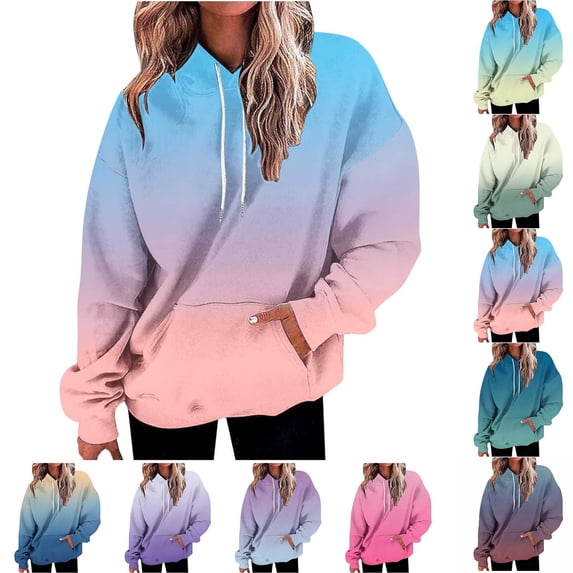Idoravan Womens Sweatshirts and Hoodies Affordable Womens Sweatshirts Women's Loose Fitting Printed Long Sleeved Hoodie Sports Top Navy XL