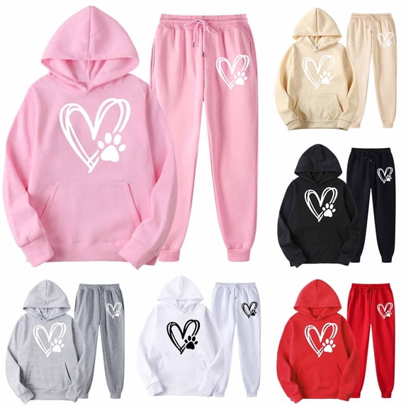 Idoravan Womens Sweatshirts and Pants Women's Casual Solid Printing Long Sleeve Pockets Elastic Waist Bandage Pockets Long Pants Sets