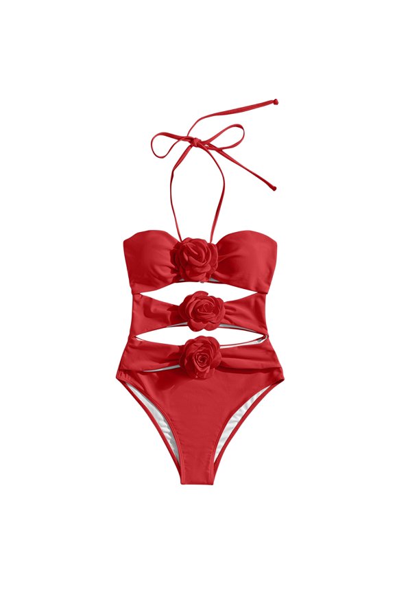 Womens Swimwear One Piece Bathsuit Onepiece Women's Solid Color Fashionable Beach Vacation Swimsuit