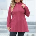 thumbnail image 1 of Idoravan Womens T Shirts Long Sleeve Crew Neck Basic Tee Fashion Women's Button Long Sleeve Turtleneck Blous Casual T-shirt Top Solid Blouse Hot Pink XXL, 1 of 9
