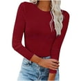 thumbnail image 1 of Idoravan Womens T Shirts Long Sleeve Crew Neck Basic Tee Women's Fall Fashion Long Sleeve Stretch Slim Fitted Sexy Basic Tee T-Shirt Blouse Solid Tops Red XL, 1 of 7