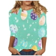thumbnail image 1 of Idoravan Womens Tops 3/4 Sleeves for Summer Ladies' Casual Easter print Round-neck Three quarter Sleeve T-shirt Top, 1 of 5