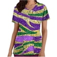 thumbnail image 1 of Idoravan Womens Tops Short Sleeve Blouse Scrubs For Women Tops Carnival Print Shirt V Neck Cartoon Pattern Short Sleeve Nursing Uniform with Pockets Work Tops Purple L, 1 of 5