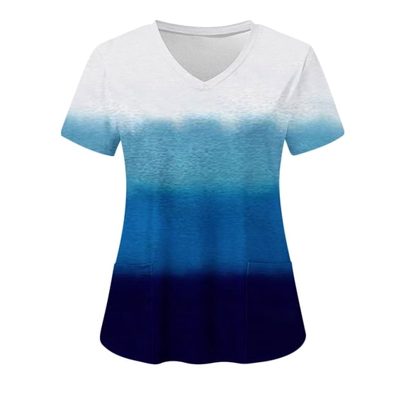 Idoravan Womens Tops Short Sleeve with Graphics Scrubs For Women Tops Women's Fashion Short Sleeve V-Neck Tops Working Uniform Printing Pocket Blouse Tops Nursing Uniform with Pockets Navy S