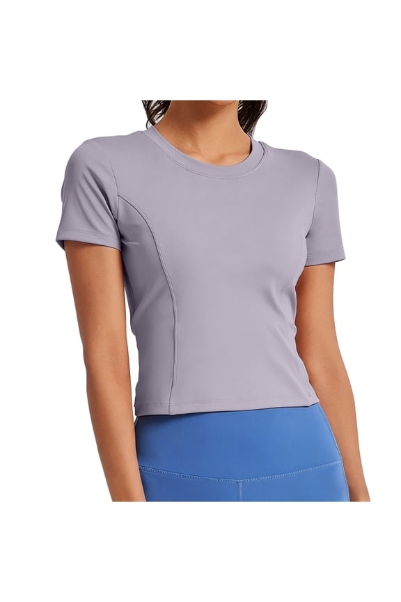 Womens Tops Short Sleeve Solid Color Womens Short Sleeve Breathable Shirt Fast Dry Workout Hiking Tops For Women Purple S