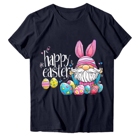 Idoravan Womens Tops Short Sleeves for Summer Women's Fashion Loose Casual Easter Print Round Neck Short Sleeve T-Shirt