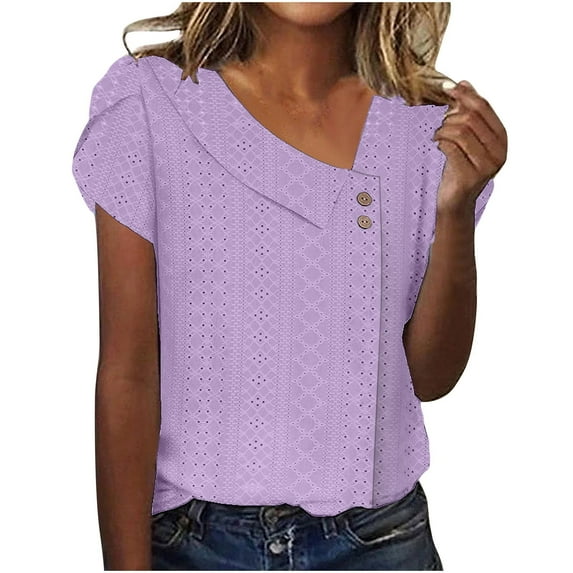 Idoravan Womens Tops Summer Sale Women's Loose Summer Casual Solid Color V-neck Short Sleeved T-shirt Top