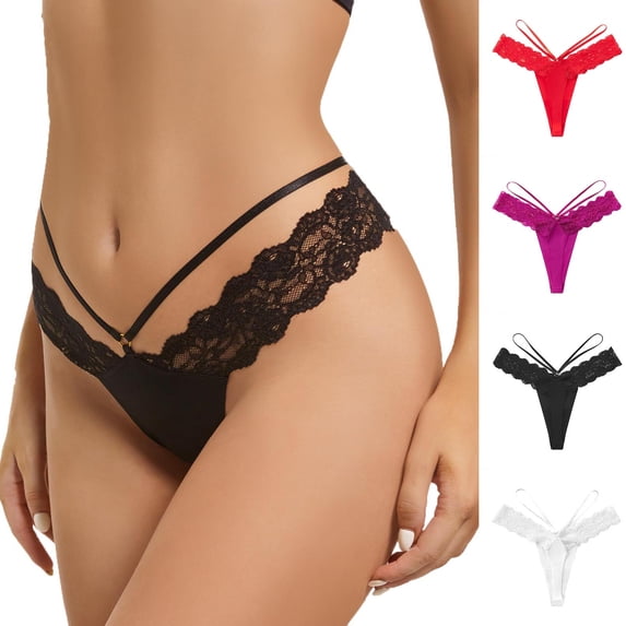 Idoravan Womens Underwear Lace G-String Thongs Sexy Underwear for Women Breathable Seamless T-Back Plus Size Women's Thong with Lace and Playful Low Waisted Thin Belt