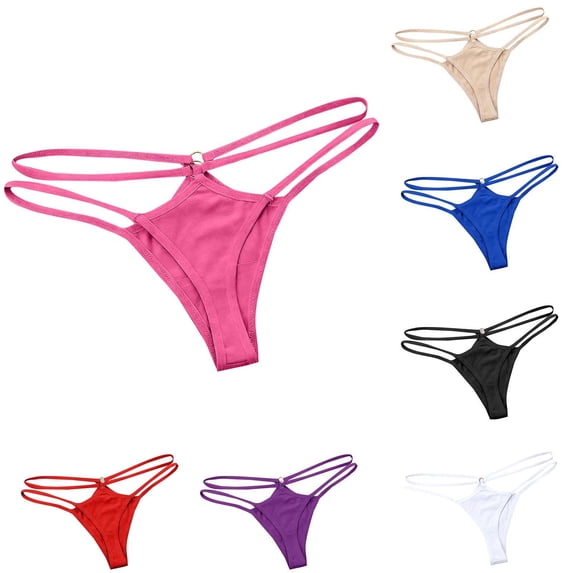Idoravan Womens Underwear Sexy Panties Women Circle Metal Buckle Low Waist Thong for Woman Breathable Underwear Intimate G-String Women's Ventilate Underpants Solid Soft Regular Comfortable Briefs