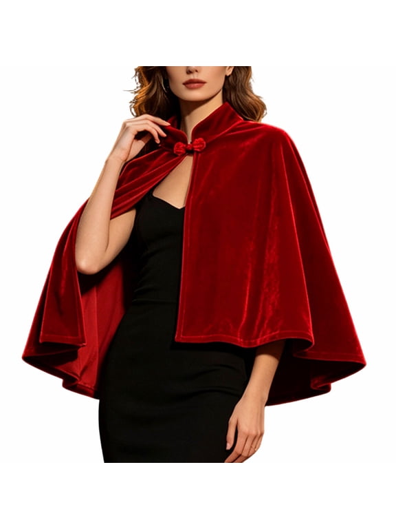 Womens Velvet Cloak Women Velvet Cape Shawl Elegant Stand Collar Chinese Knot Button Short Cloak formal Evening Wedding Party Cover Up