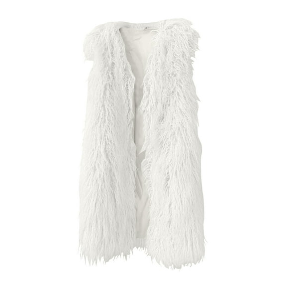 Idoravan Womens Warm Winter Vest Women's Winter Warm Faux Furry Coat Jacket Solid Color Casual Extended Warm Jacket White M
