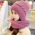 thumbnail image 1 of Idoravan Womens Winter Beanie Hat Scarf Set Integrated Ear Protection Windproof Cap Scarf 2 In 1 Winter Warm Knitted Hat Scarf Hot Pink, 1 of 3