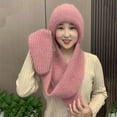 thumbnail image 1 of Idoravan Womens Winter Beanie Hat Scarf Set Winter Women Solid Color Fashion Padded Thickened Hat Scarf Warm Ear Protection Head Warm Wind and Snow Hat Pink, 1 of 6