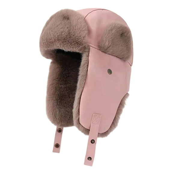 Idoravan Womens Winter Hat Fleece Hats with Warm Ear Flaps Mens Winter Hat Men And Women Solid Color Fall/Winter Fleece-lined And Thickened Adjustable Hat Pink