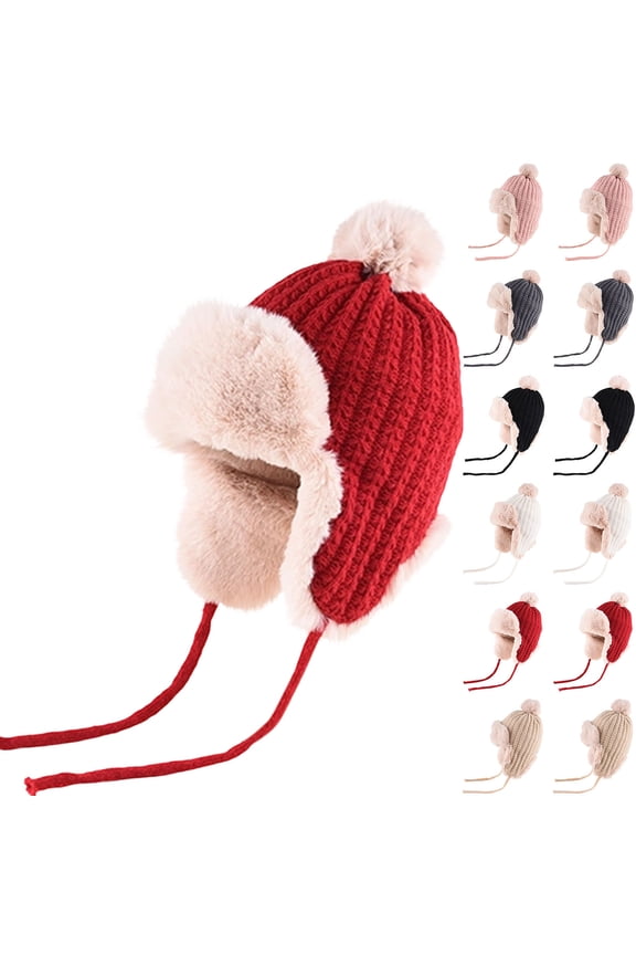 Womens Winter Hat Fleece Hats with Warm Ear Flaps Women/Men Fall/Winter Solid Color Thicken Wool Hat Outdoor Cycling Fleeced Warm Knitted Hat White