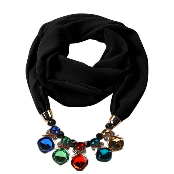 Idoravan Womens Winter Scarf Women Cotton Linen Necklace Pendant Scarf Ethnic Style Soft Necklace Scarf Black