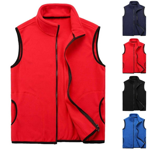 Idoravan Womens Winter Vest Plus Size Women's Fashion Casual Solid Color Pocket Style Fleece Warm Jacket Red XXXL