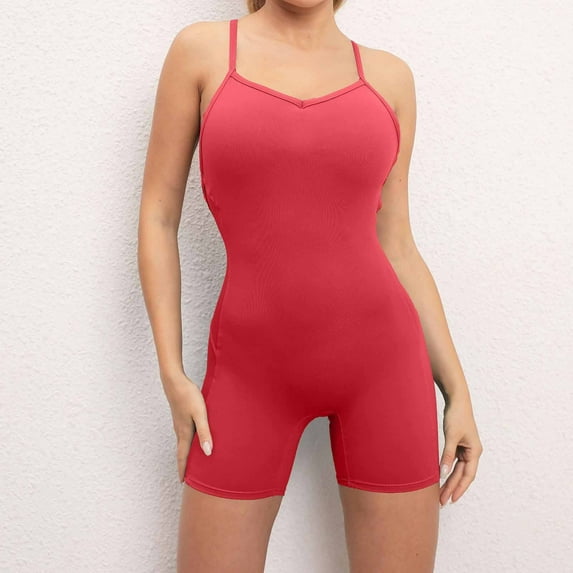 Idoravan Yoga Rompers for Women Clearance Women's One-piece Sport Yoga Jumpsuit Running Fitness Workout Tight Capris