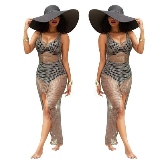 Idoravan Beach Cover up for Women Clearance Summer Dresses for Women 2025 Beach Vacation Women Crochet Hollow Out Beach Bikini Cover Up Swimsuit Bathing Swimwear Dress