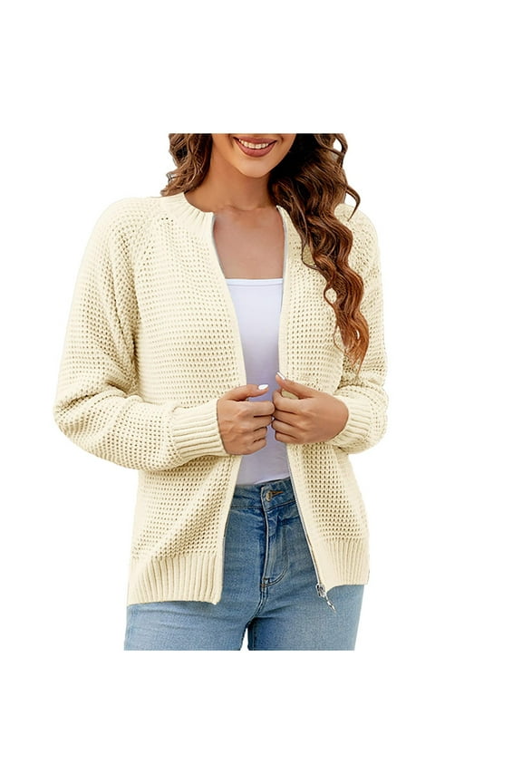 cardigan sweaters for women 50% off Clear Fashion Women Casual Sleeve Zipper Sweater Ladies Outwear White L