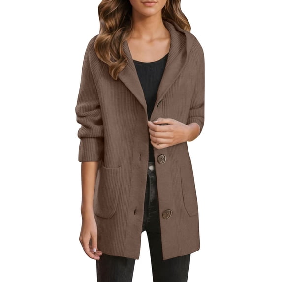 Idoravan cardigan sweaters for women 50% off Clear Women's Casual Solid Color Loose Cardigan Long Sleeved Sweater Jacket Khaki S