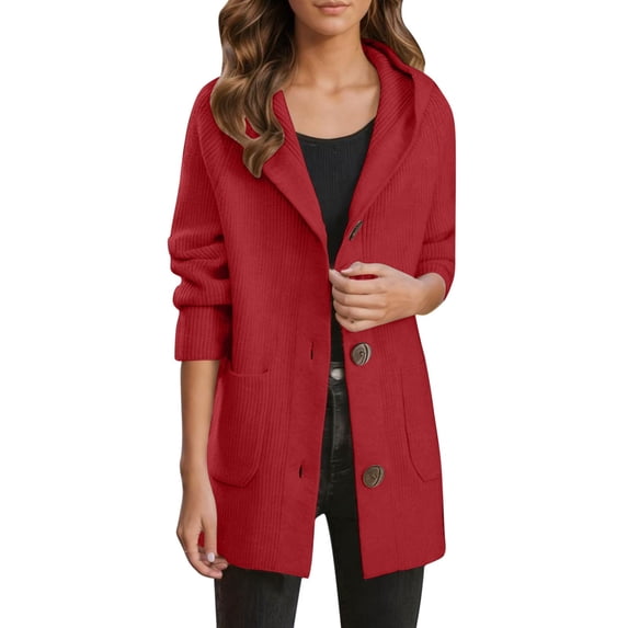 Idoravan cardigan sweaters for women 50% off Clear Women's Casual Solid Color Loose Cardigan Long Sleeved Sweater Jacket Red M