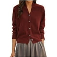 thumbnail image 1 of Idoravan cardigan sweaters for women 50% off Clear Women's Casual Solid Color Loose Cardigan Long Sleeved Sweater Jacket Wine Free Size, 1 of 5