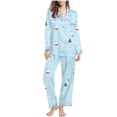 thumbnail image 1 of Idoravan christmas pajamas for women button up pajamas women plus size Ladies' Casual Fashion Christmas Long Sleeved Lapel Set Casual Top Pants Pajama Set Light Blue M, 1 of 7