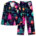 thumbnail image 1 of Idoravan christmas pajamas for women button up pajamas women plus size Women's Spring/Summer Floral Printed Round Neck Long Sleeve T-shirt Multicolor L, 1 of 5
