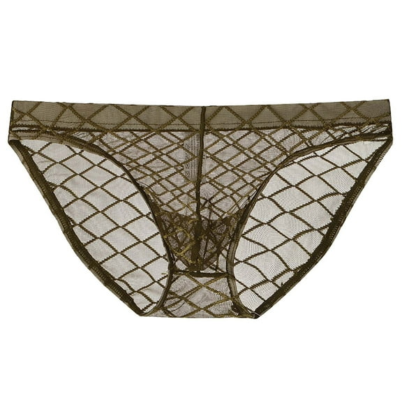 Idoravan mens underwear men's underwear briefs Men's Mesh Solid Color Transparent Elastic Waist Underpants Army GreenM