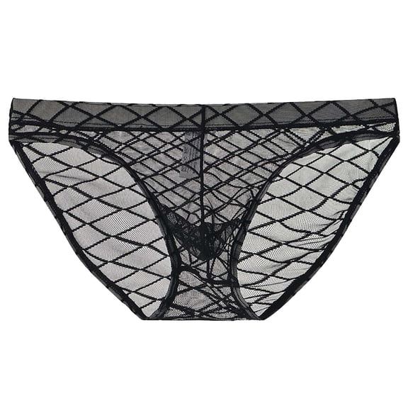 Idoravan mens underwear men's underwear briefs Men's Mesh Solid Color Transparent Elastic Waist Underpants BlackM