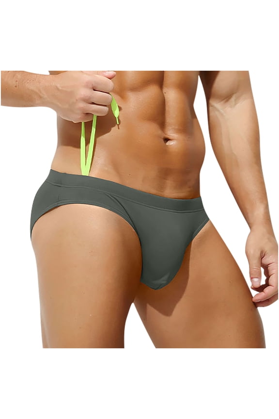 mens underwear men's underwear briefs Men's Solid Color Elastic Waist Drawstring Swimming Trunks Army GreenXL