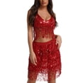 thumbnail image 1 of Idoravan Look！Womens Tassel Dresses Mini Sequin Dresses Clubwear Dresses with Glitter Women's Hip Scarf Sequined Tassel Waist Scarf Adult Female Belly Dance Dress Bandage Waist Chain Skirt Red XL, 1 of 2