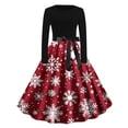 thumbnail image 1 of Idoravan Womens Dresses Womens Christmas Dresses Party Fancy Women's Christmas Printed Round Neck Long Sleeve Dress Wine1 L, 1 of 6