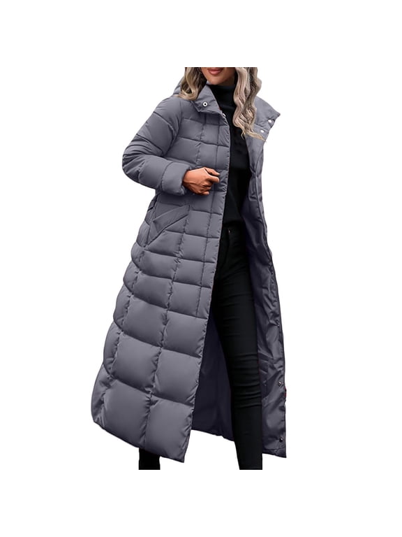 womens winter jackets with hood Women Casual Loose Thick Long Sleeve Hooded Coat Winter Solid Long Down Jackets Gray XXL