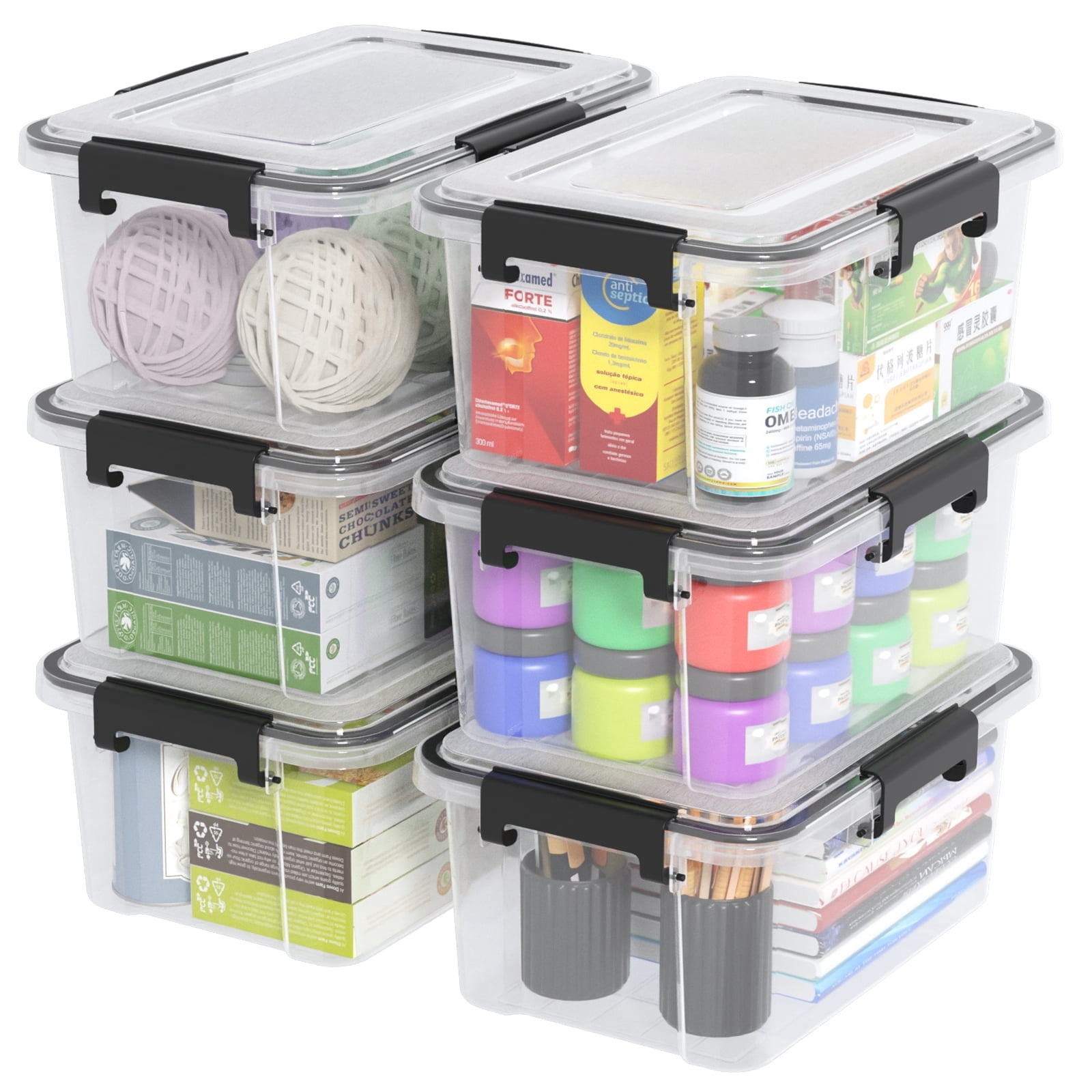 Idotry 12 Quart Clear Plastic Storage Bin with Gasket Lid, 6 Pack ...