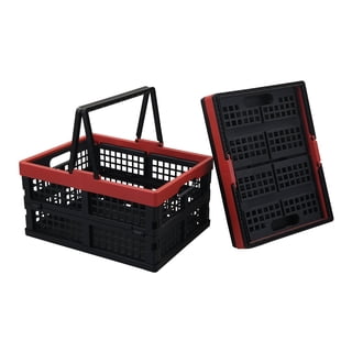 Idotry Pack of 2 Collapsible Storage Crates with Handles, Plastic Grocery Shopping Baskets