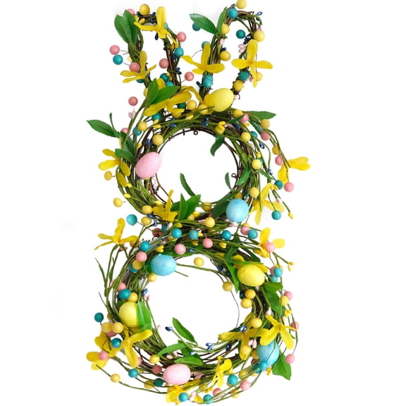 Idyllic 18 Inch Easter Wreath Easter Bunny Colorful Eggs Wreath for Front Door, Spring Eggs and Berries Twig Wreath for Home Decor, Easter Wreath for Inside and Outside