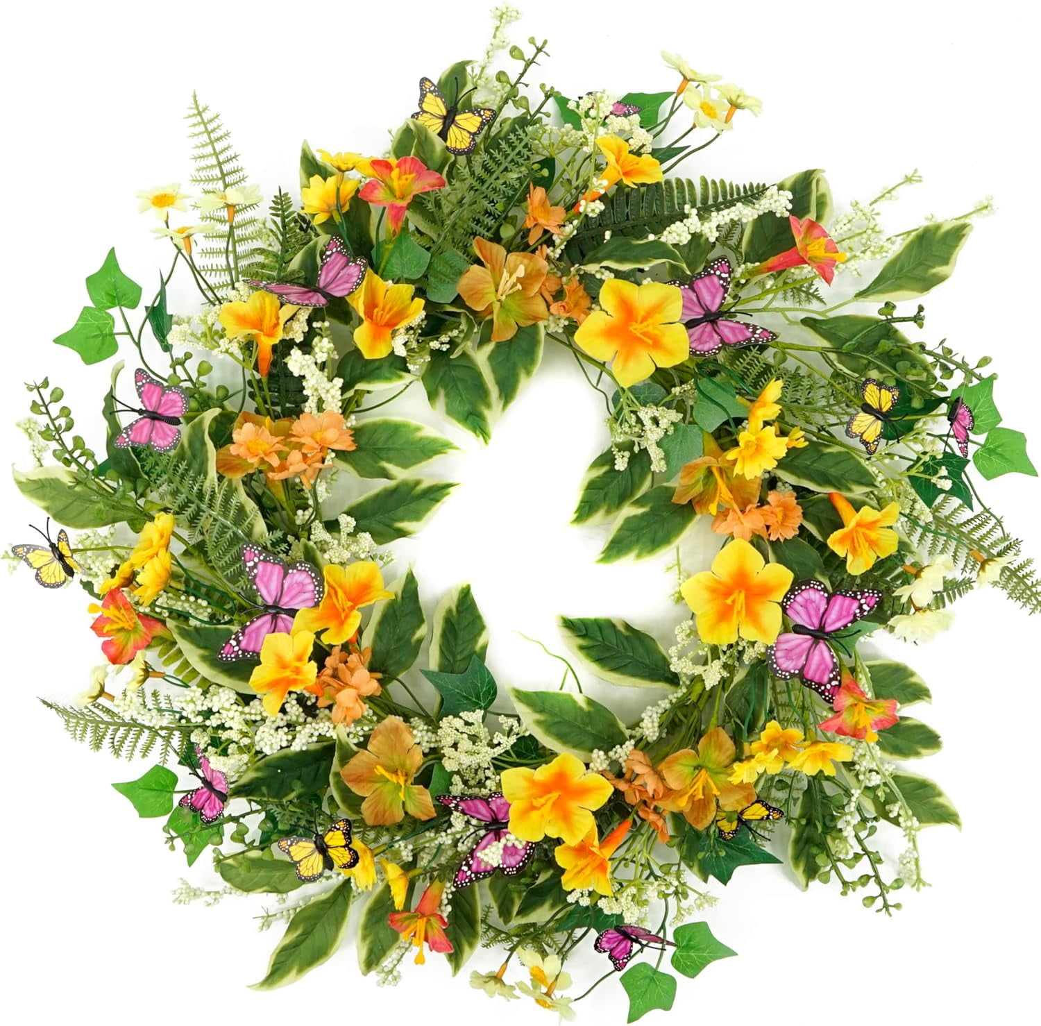 Idyllic 22 Inch Spring Summer Tulip Wreath, Everyday Greenery Leaves ...