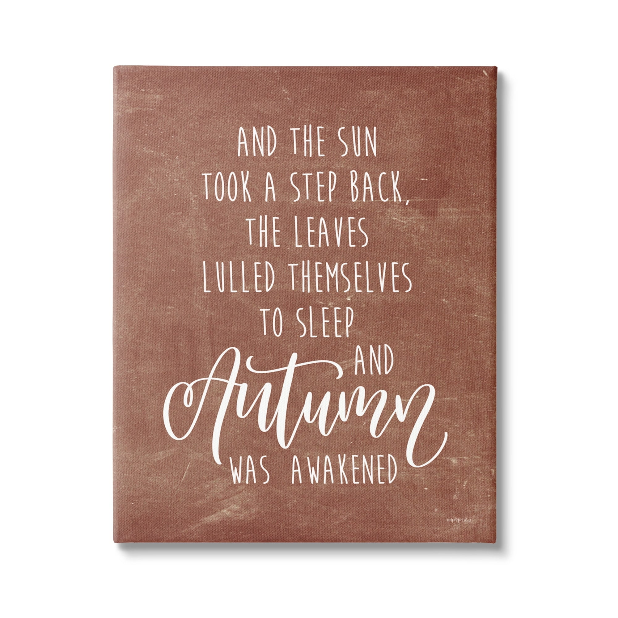 Idyllic Autumn Calligraphy Phrase Brown Rustic Background Inspirational Graphic Art Gallery-Wrapped Canvas Print Wall Art