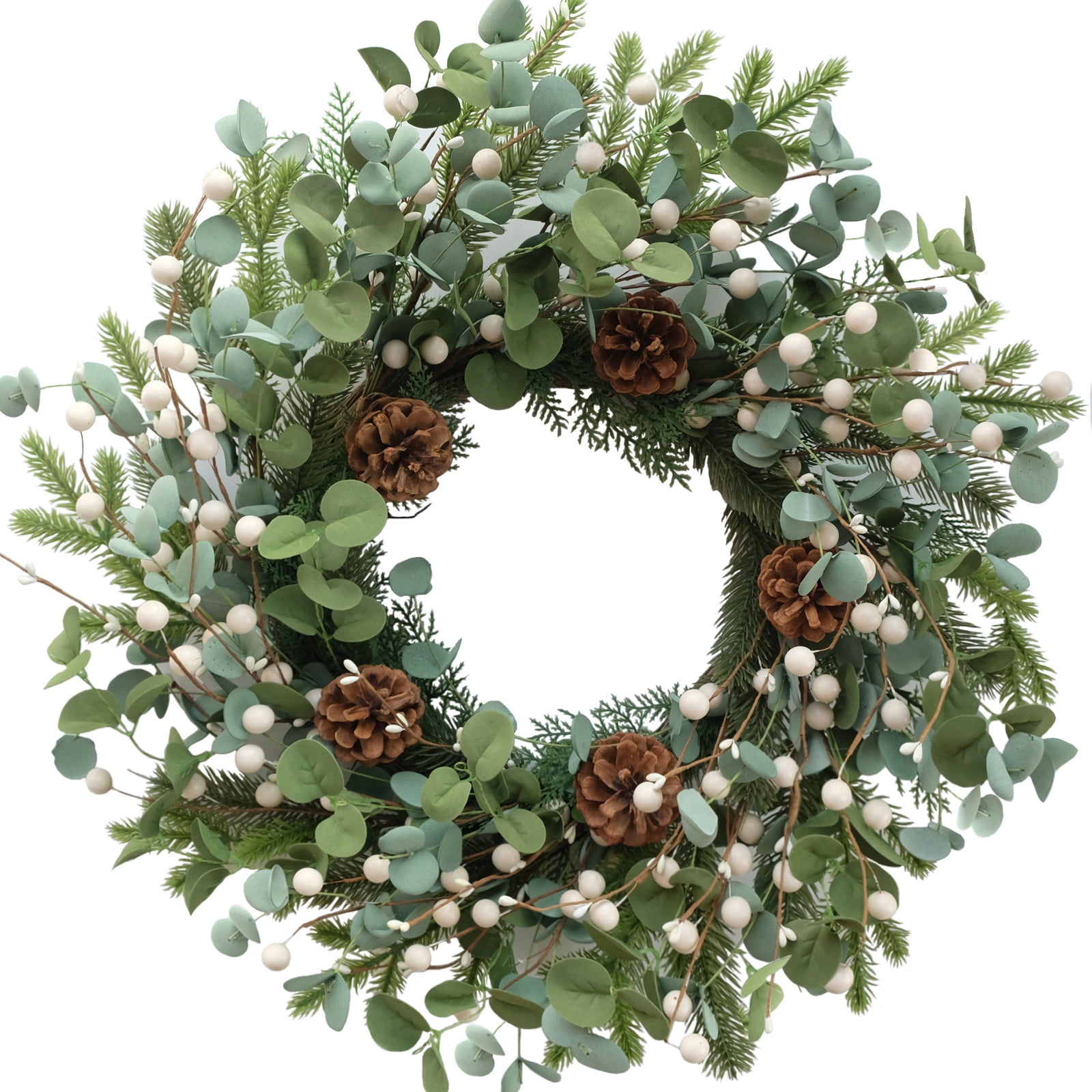 Idyllic Eucalyptus Wreath Wreath for Front Door, 20white Berries Spring Wreath with pine cones, Decorations for Everyday Farmhouse WindowOutdoor/Indoor