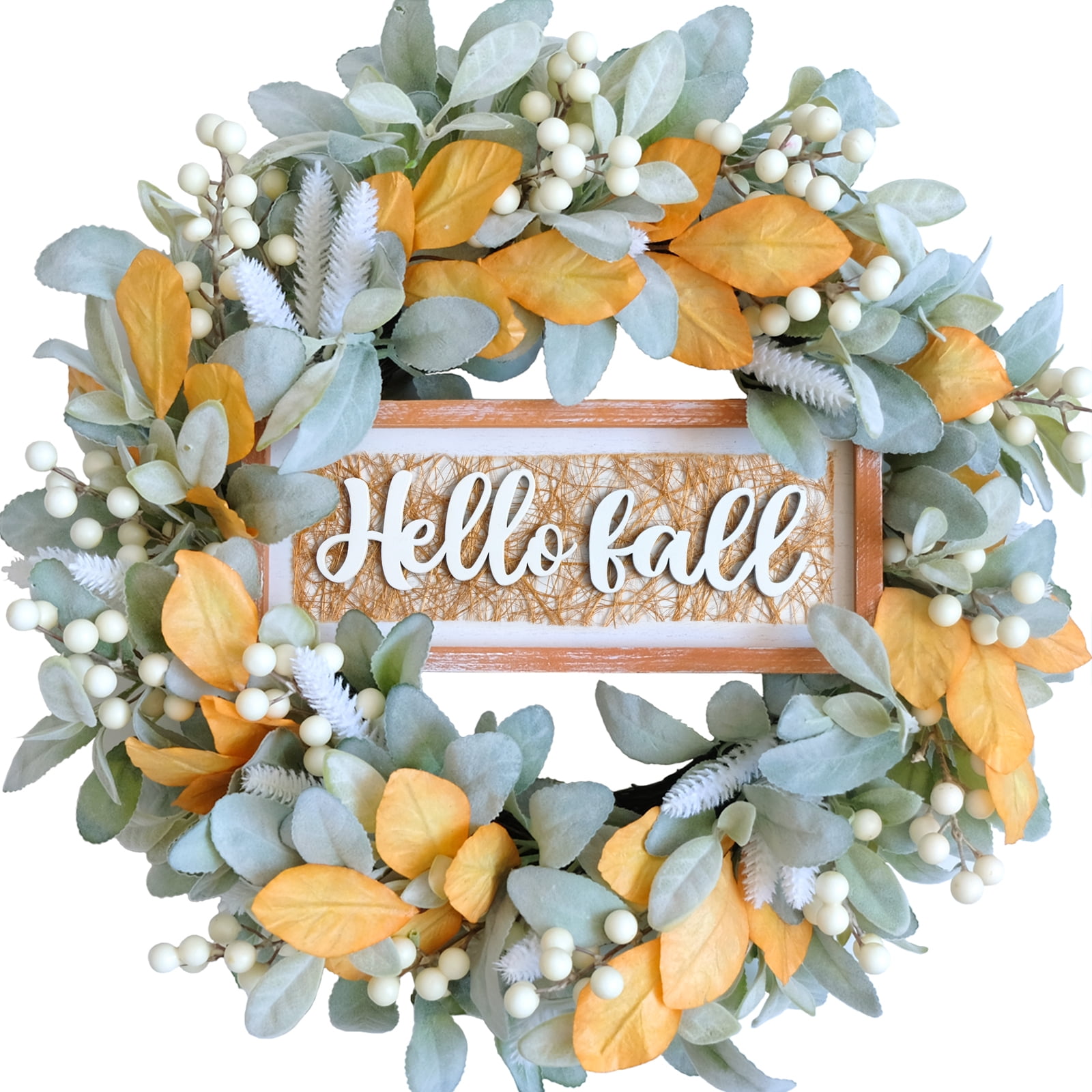 Idyllic Fall Wreath 18 Inches, Autumn Wreath with Lambs Ear leaves and ...