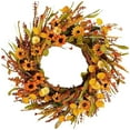 thumbnail image 1 of Idyllic Fall Wreath With Yellow & Orange Daisies, Wheat And Green Leaves, Autumn Front Door Decor, Outdoor Thanksgiving Wreath, 1 of 7
