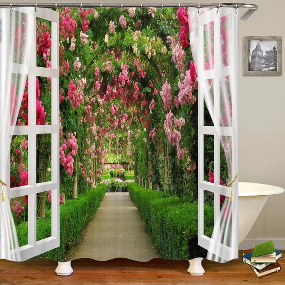 Idyllic Garden Flowers Forest Landscape Shower Curtain Love Tree Bathroom Curtain Frabic Waterproof Bath Curtains For Bathroom