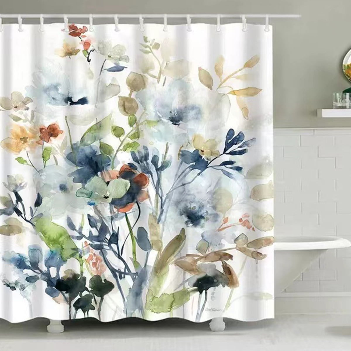 Idyllic Scenery Shower Curtain,Watercolor Shower Curtain Waterproof ...