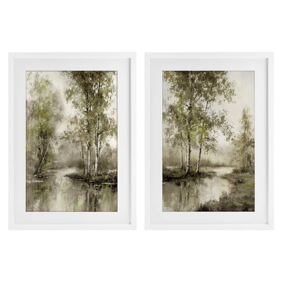 Stupell Industries Idyllic Spring Forest 2 Piece White Framed Print Under Glass Set, design by T.C. Chiu, 23 x 17