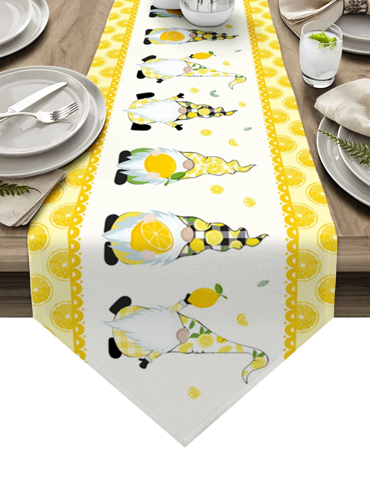 Idyllic Summer Lemon Gnome Table Runner Wedding Party Table Decoration